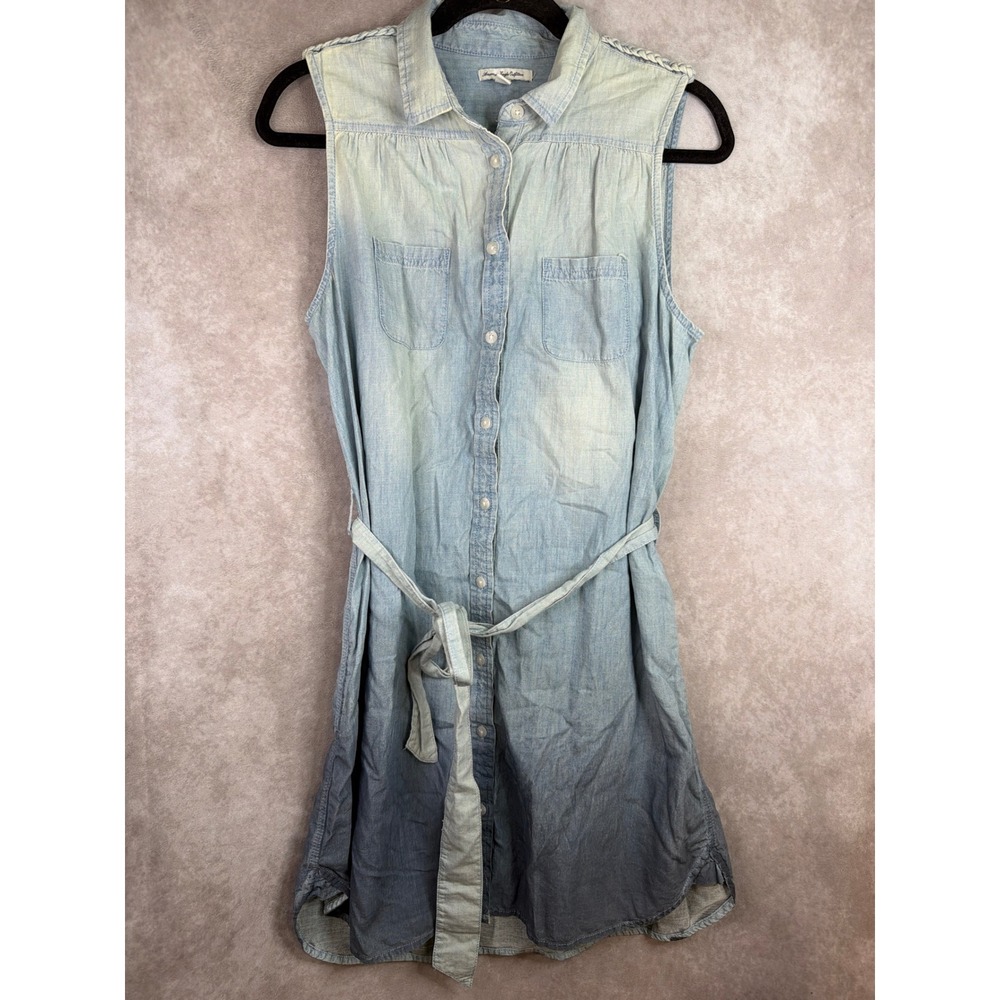 American Eagle Shirt Dress Womens Large Blue Ombre Sleeveless Braided Denim